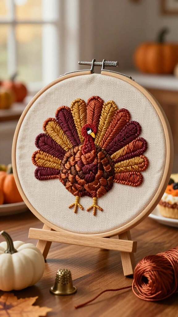 Embroidered Linen Gobbler Hoop