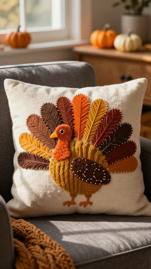 Upcycled Sweater Turkey Pillow