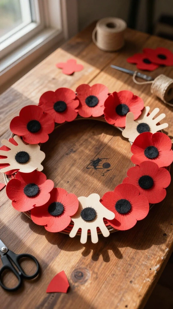 Sentimental handprint poppy wreath
