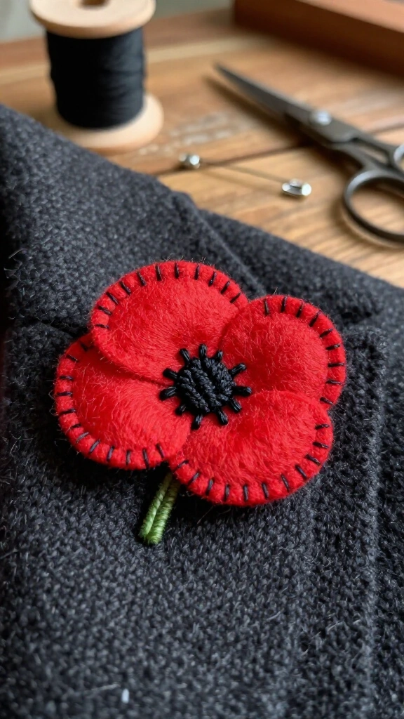Hand-sewn felt poppy brooch