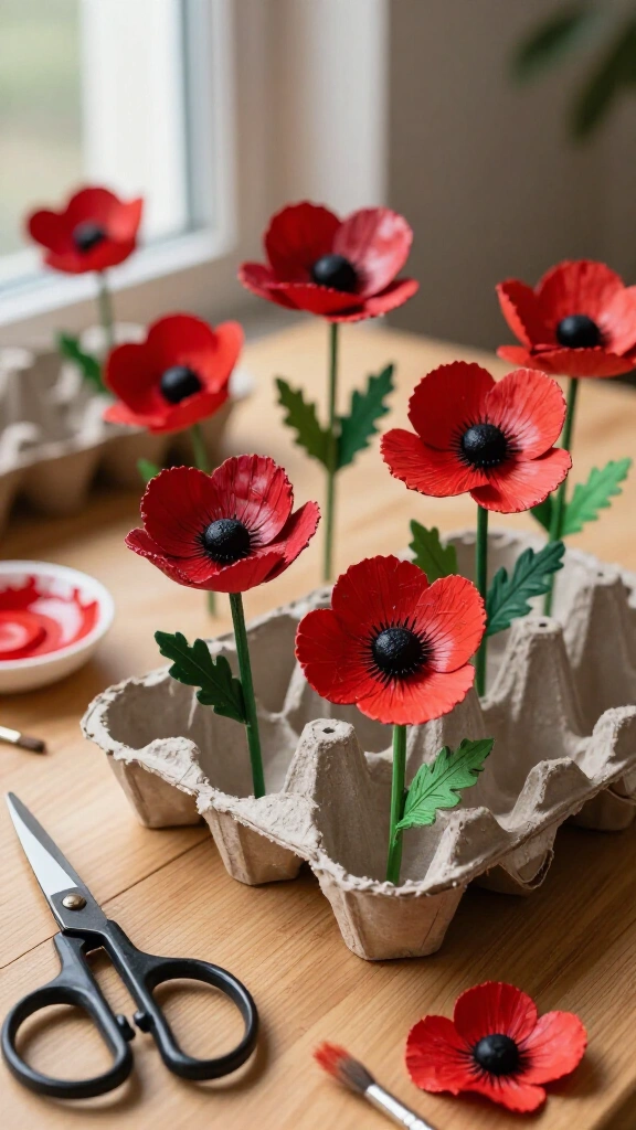 Upcycled egg carton poppies