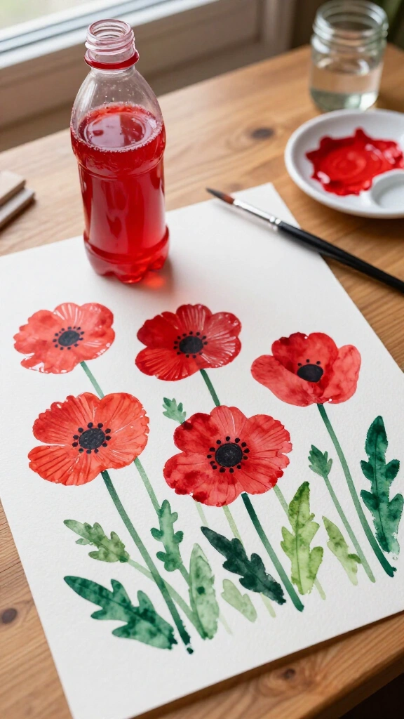 Plastic bottle bottom poppy art