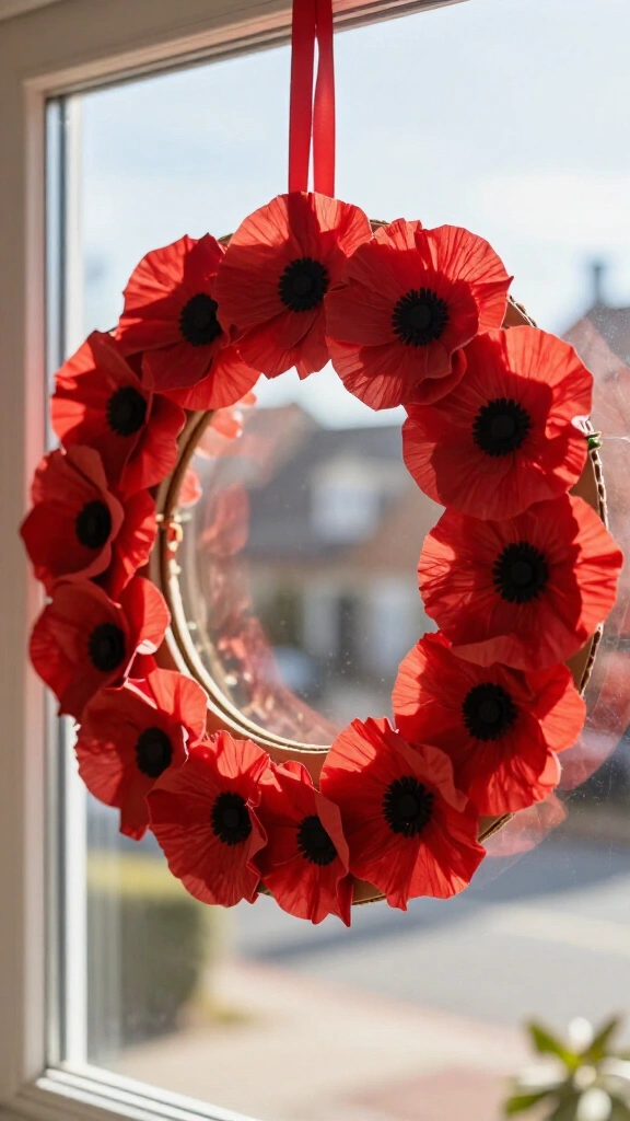 Paper plate poppy wreath for toddlers