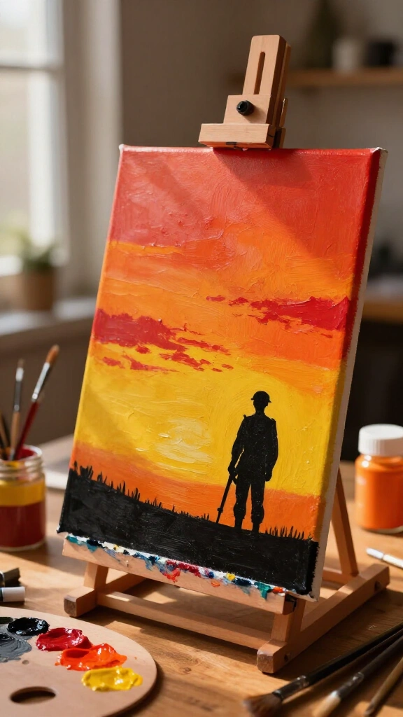 Solitary soldier silhouette painting