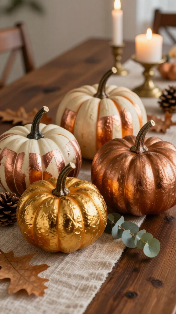 Metallic pumpkin centerpieces