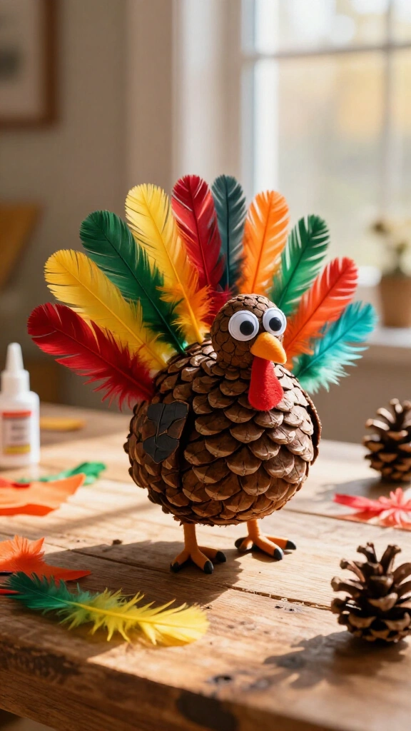Pinecone turkey with feather tails