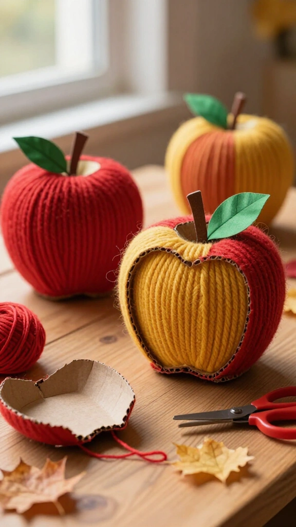 Yarn-wrapped cardboard apples