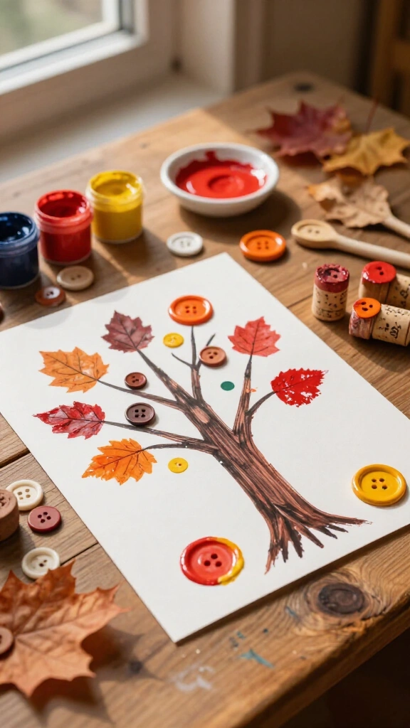 Button-stamped tree branch art