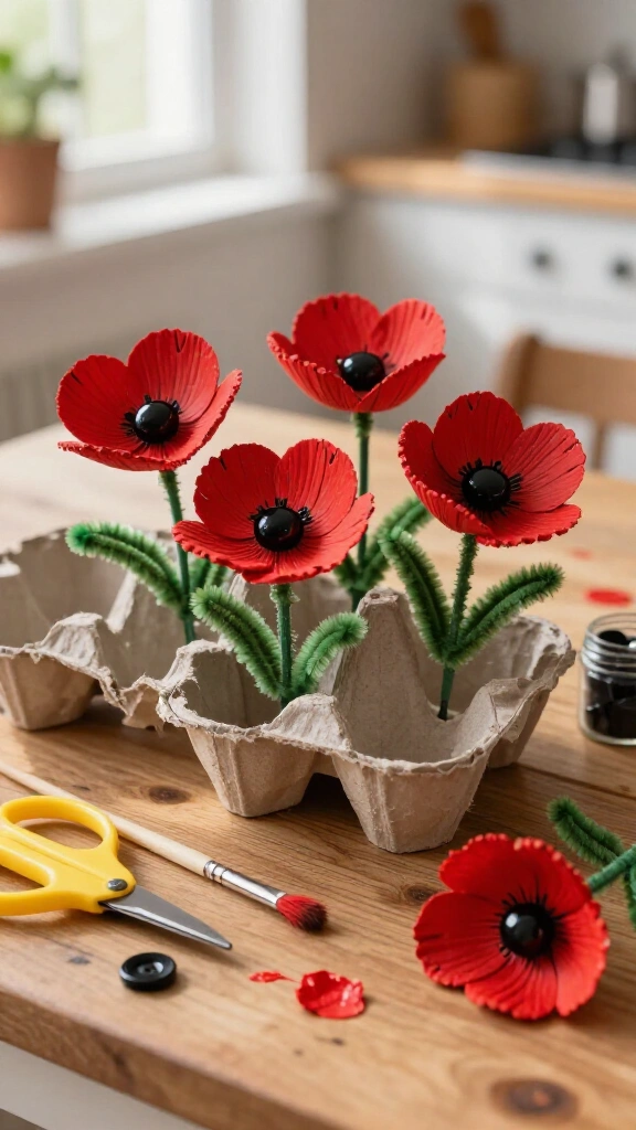 Egg carton poppy flowers