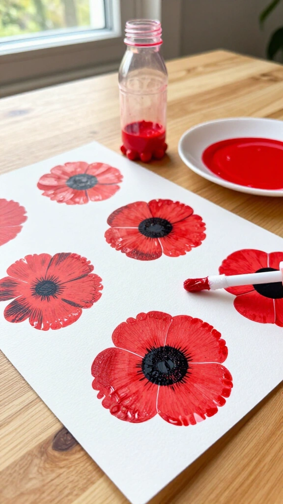 Plastic bottle bottom poppy stamps