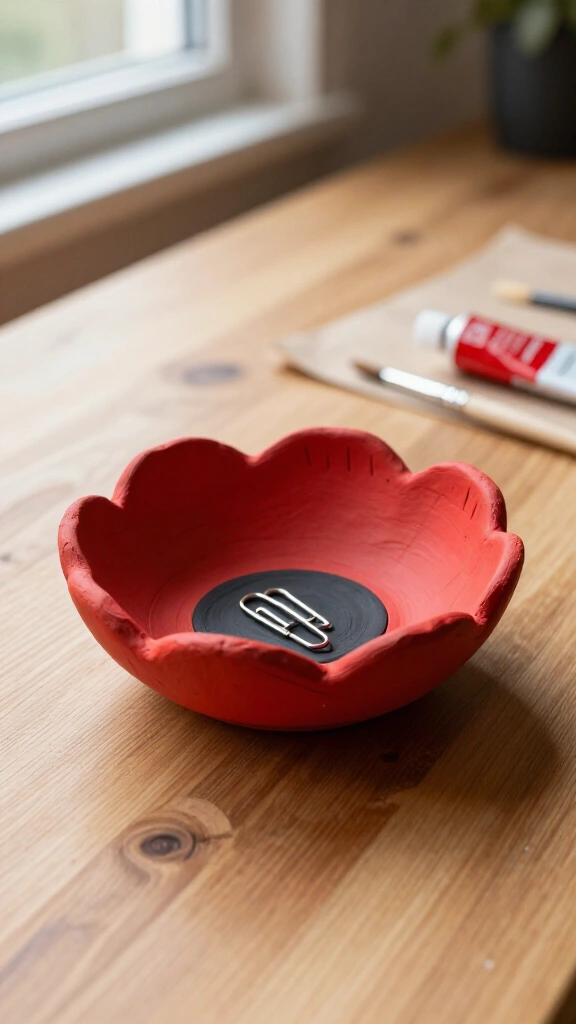 Air-dry clay poppy bowl