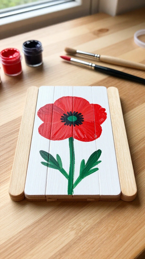 Popsicle stick poppy plaque