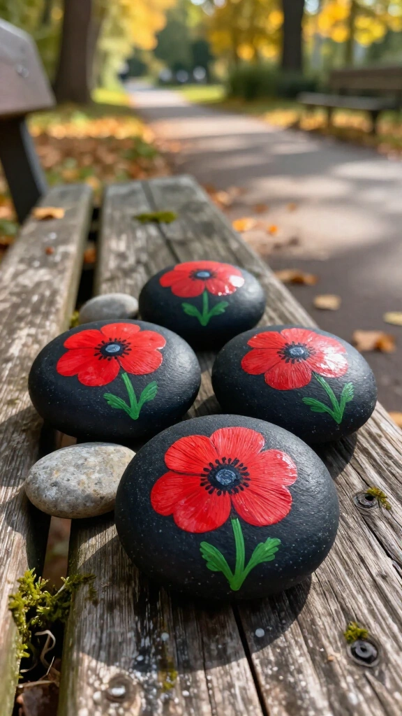 Painted poppy kindness rocks