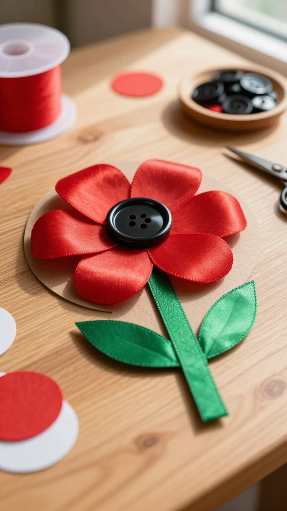 Button and ribbon remembrance poppy