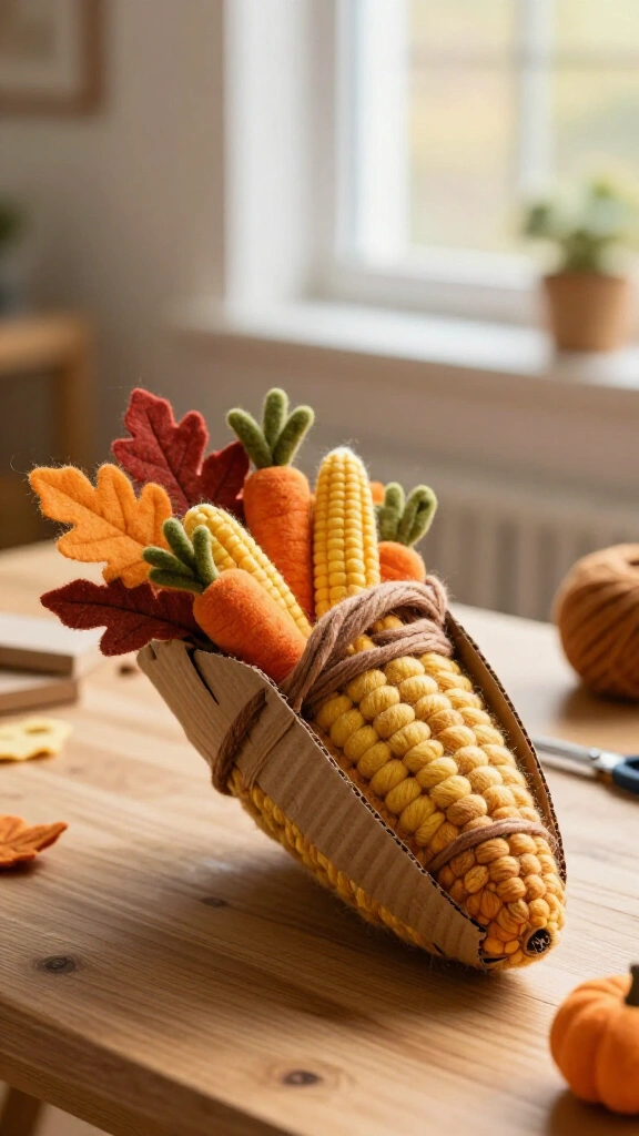 Yarn-wrapped cardboard cornucopia