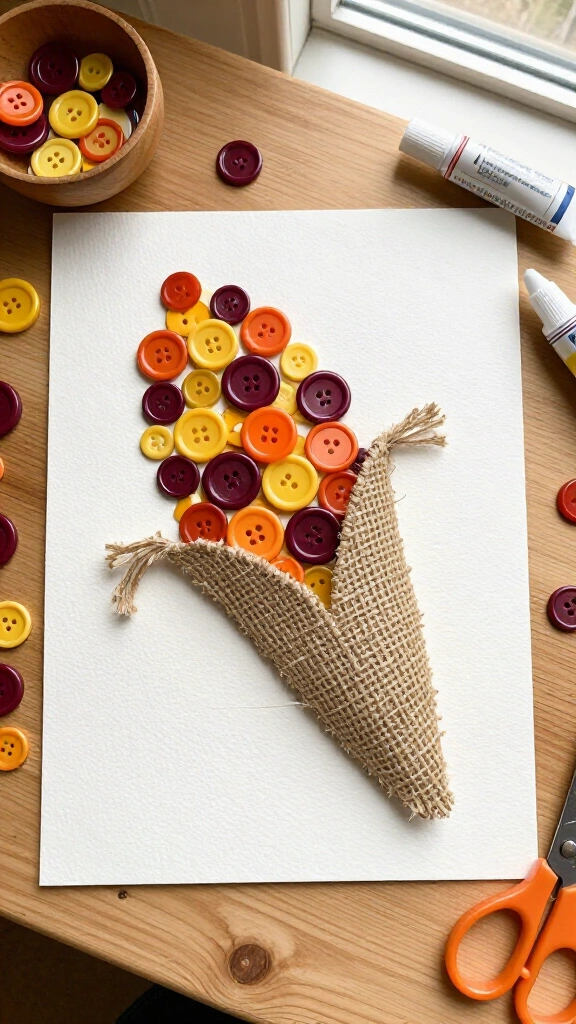 Burlap and button rustic cornucopia