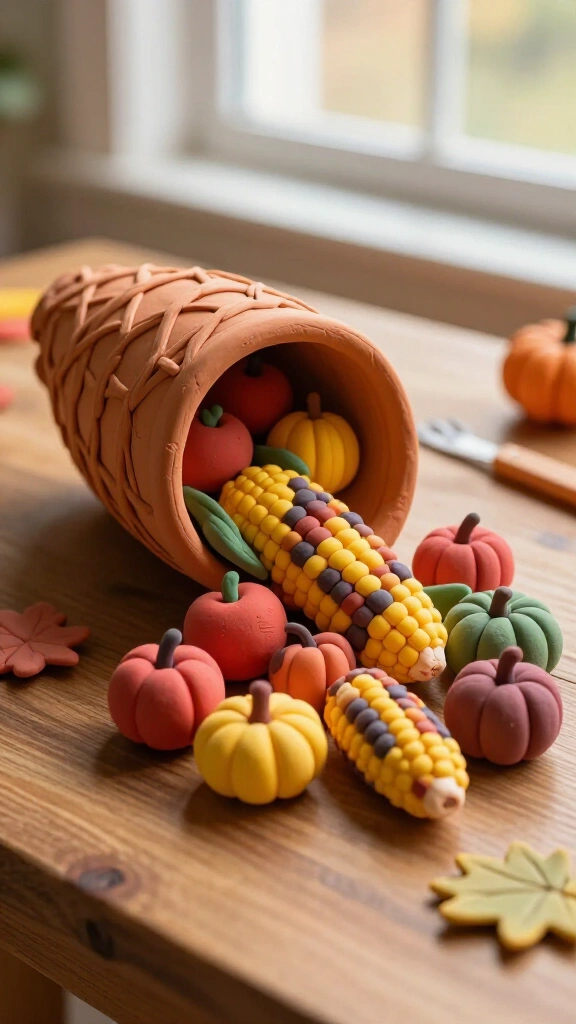 Clay leaf and horn of plenty craft