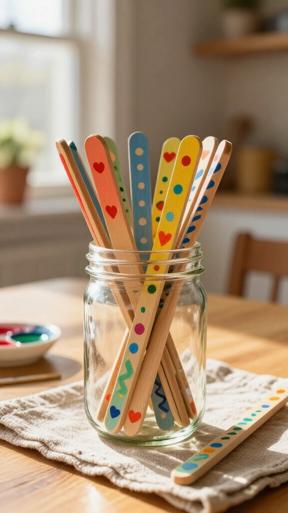 Gratitude jar with painted memory sticks