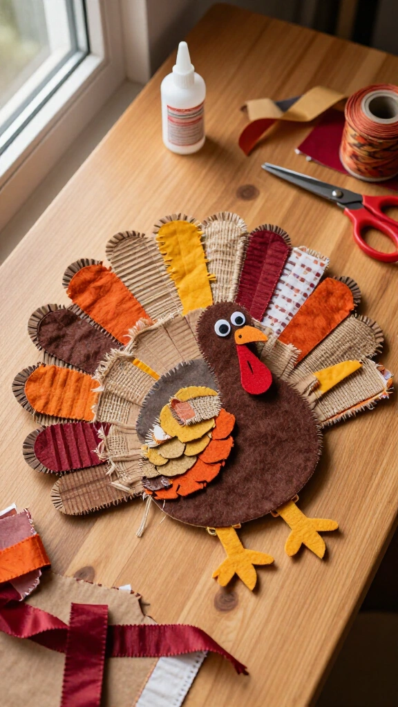 Scrap Fabric Collaged Turkey