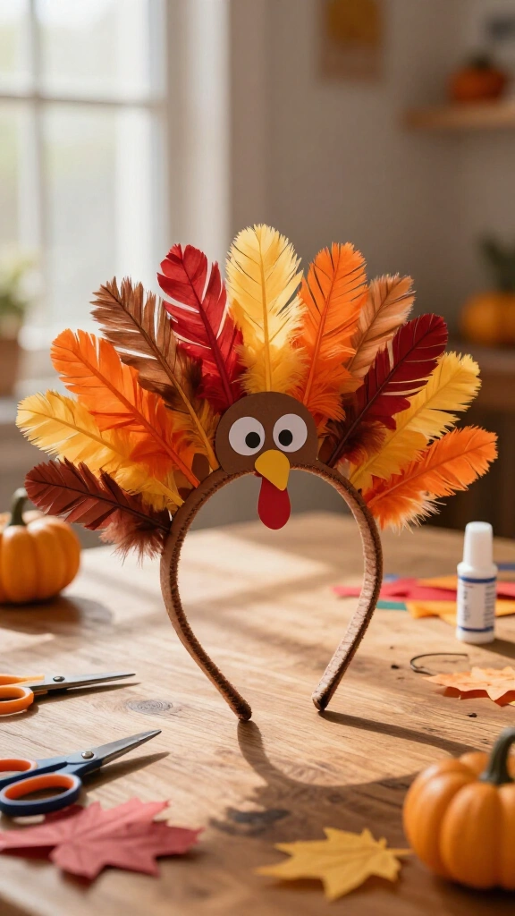 Tissue paper feather turkey cap