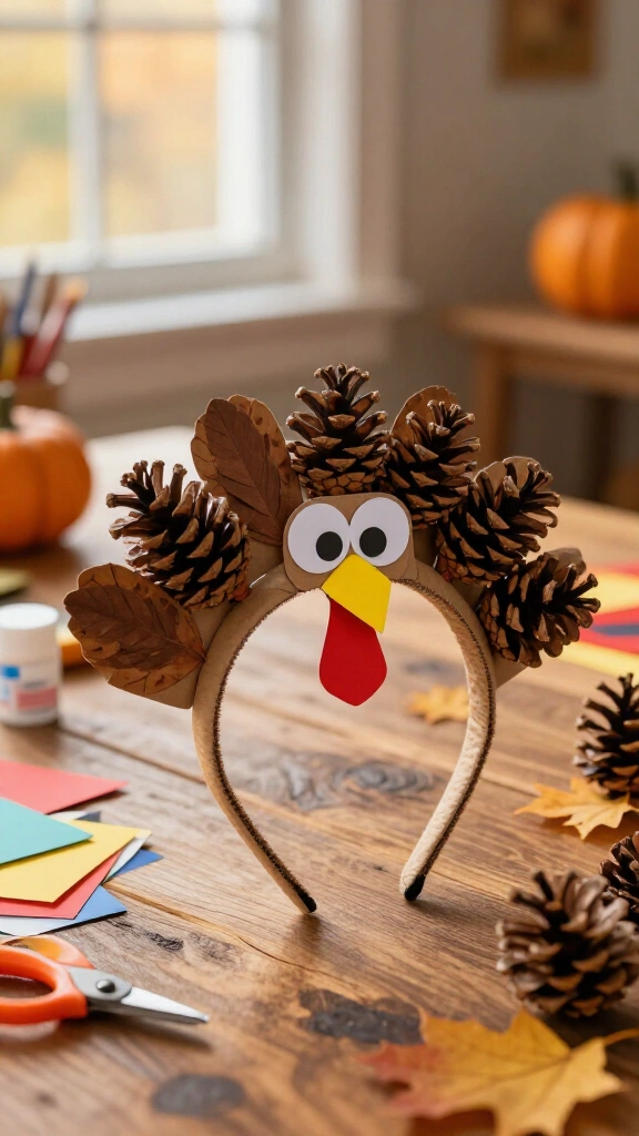 Pinecone and cardstock turkey cap