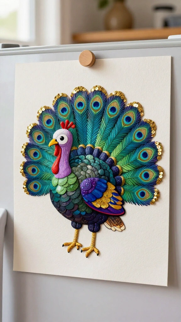 Colorful peacock-style hand turkey