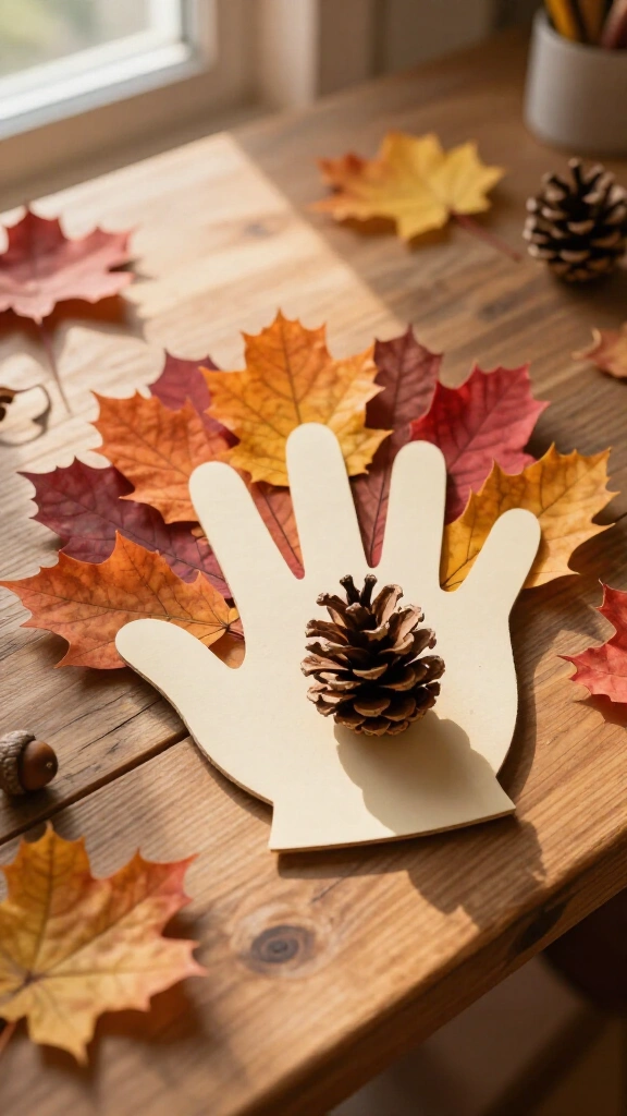 Pinecone and leaf handprint turkey
