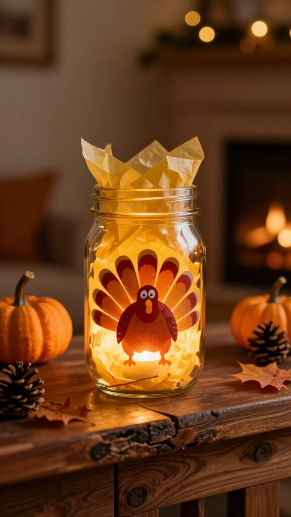 Light-up mason jar turkey lantern