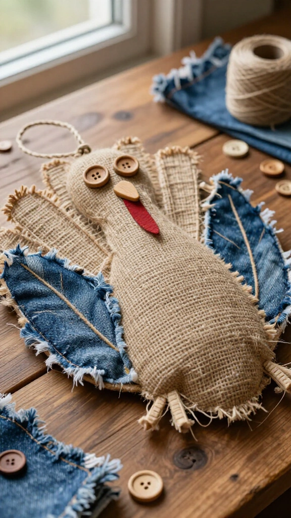 Farmhouse burlap and denim turkey