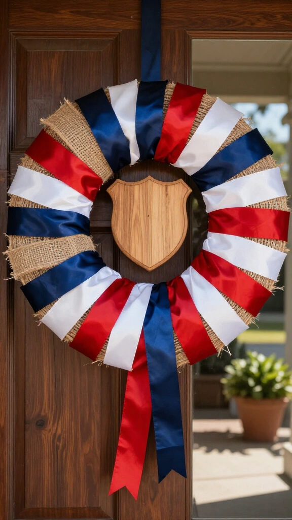 Burlap and ribbon patriotic wreaths