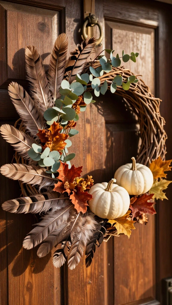 Feathered fall door wreath