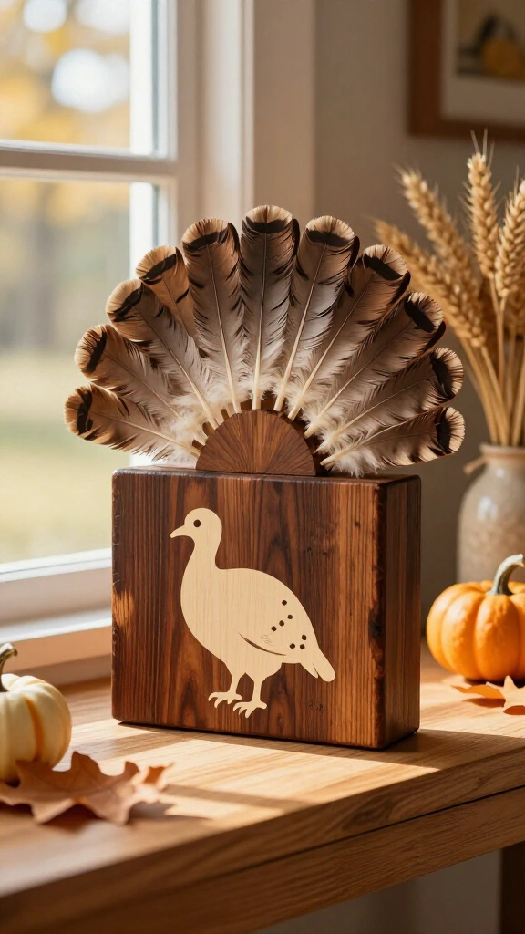 Wooden block feather turkey signs