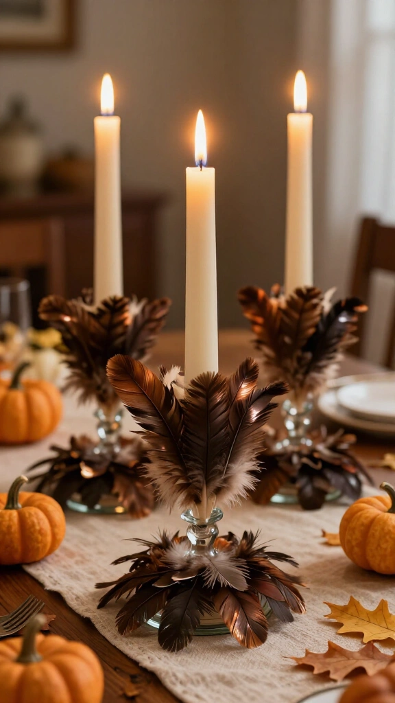 Layered feather turkey candleholders