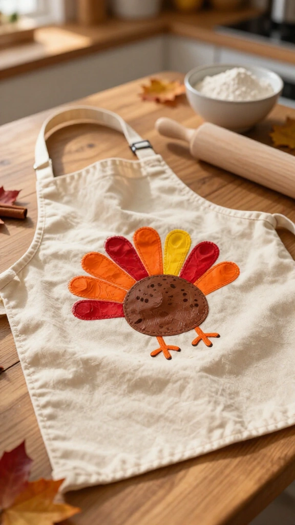 Wearable fabric paint turkey footprint apron