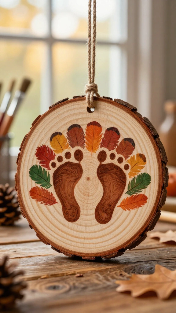 Rustic wood slice turkey keepsake