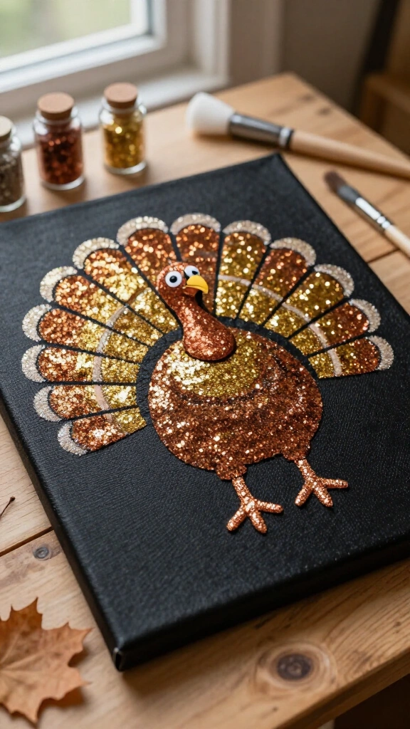 Sparkly glitter turkey footprint canvas