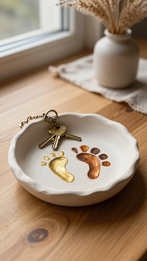 Air-dry clay turkey footprint catch-all dish