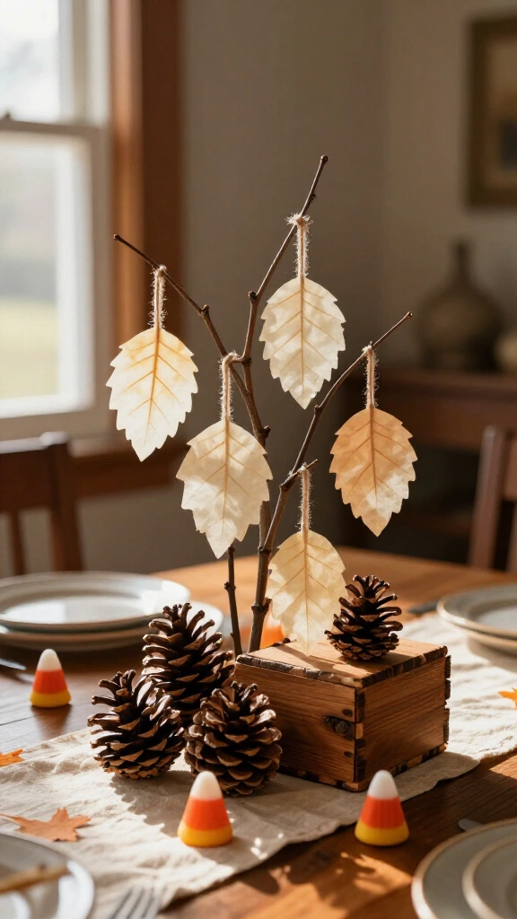 Pinecone and twig tabletop centerpiece