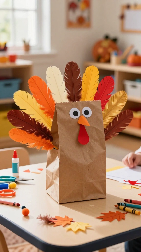 Paper bag turkey puppet