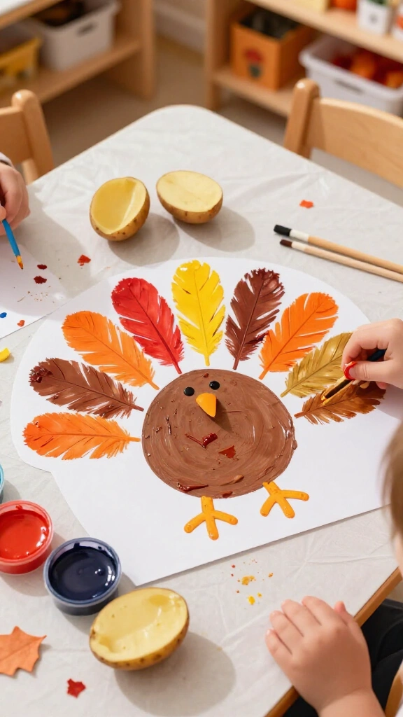 Potato stamp turkey feathers