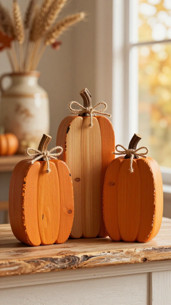 Rustic wooden pumpkin blocks