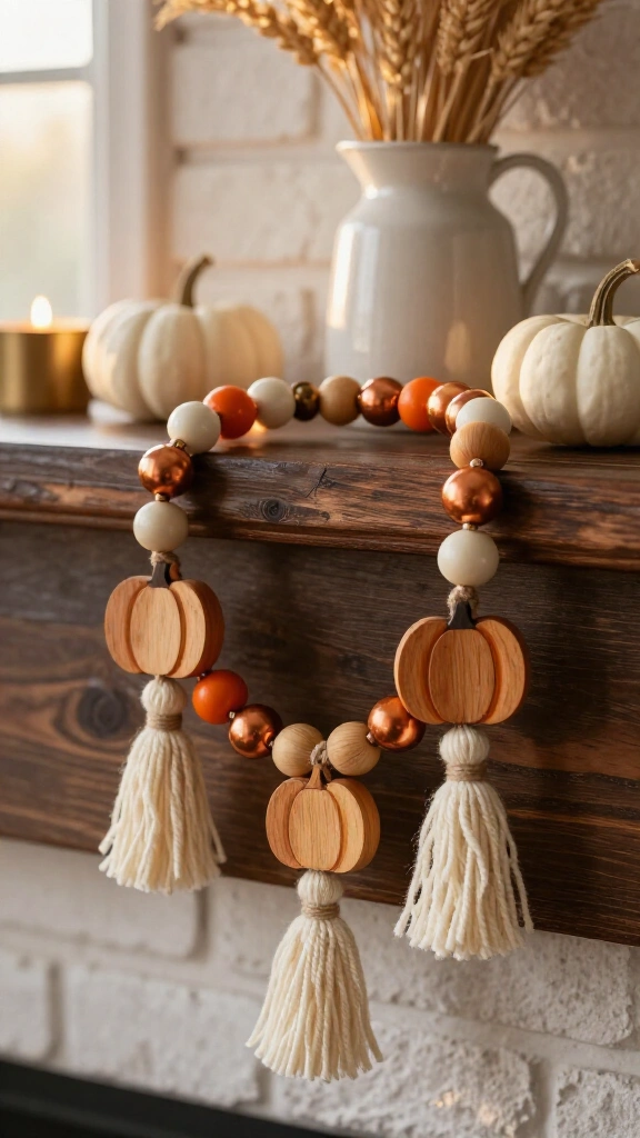 Wooden bead pumpkin garland