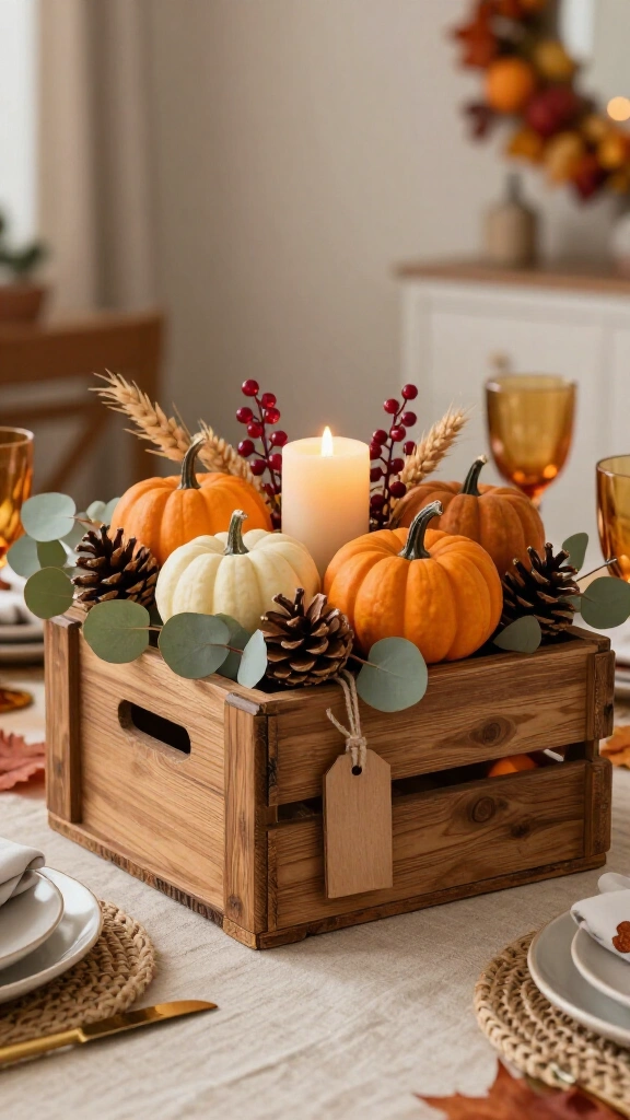 Wooden crate Thanksgiving centerpiece