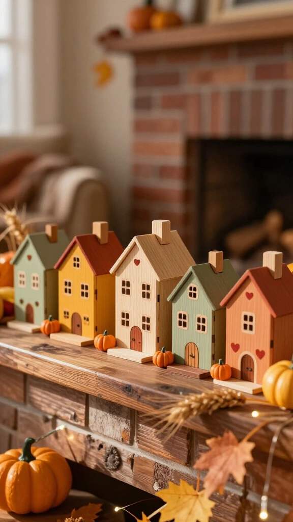 Mini wood block Thanksgiving houses