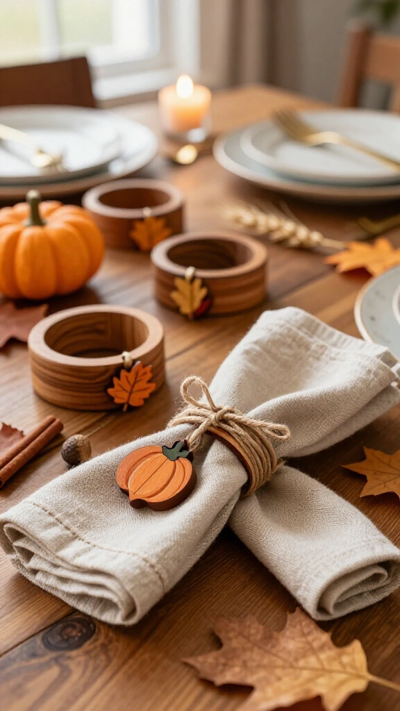 Wooden napkin rings with fall charms