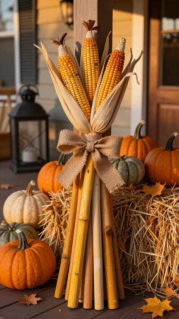 Painted wooden corn stalk bundle