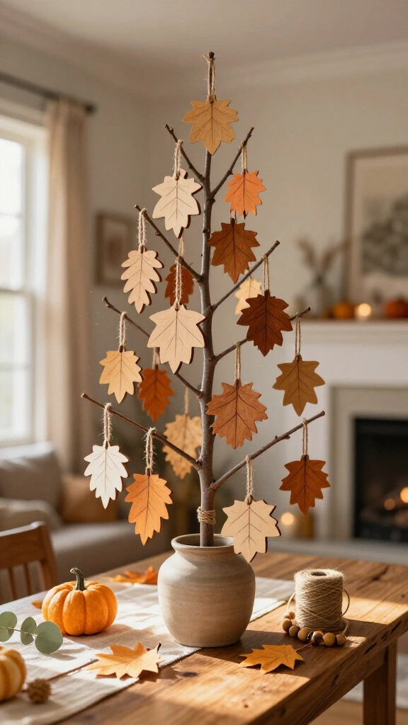 Gratitude tree with wooden leaves