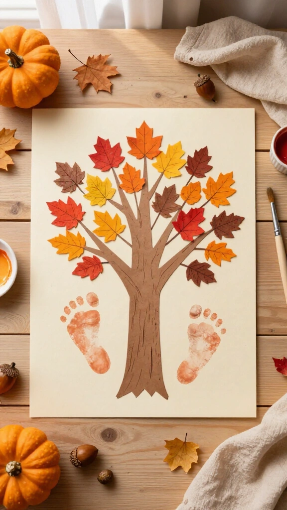 Thankful tree with baby footprint leaves