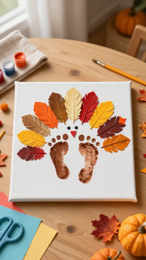 "Gobble Gobble" footprint turkey canvas