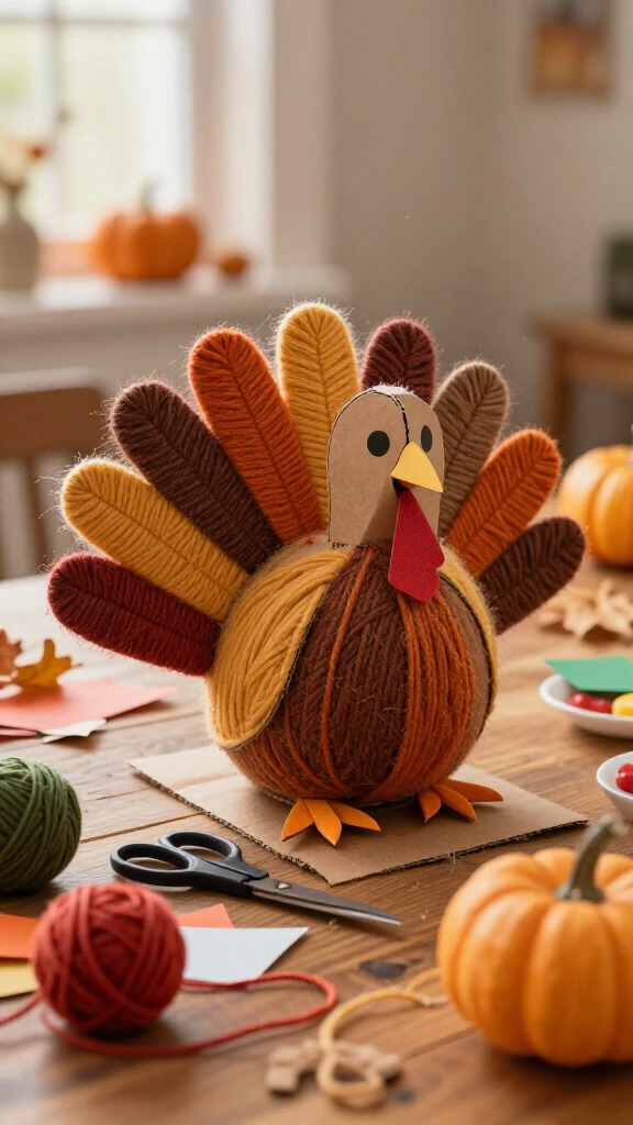 Yarn wrapped turkey craft